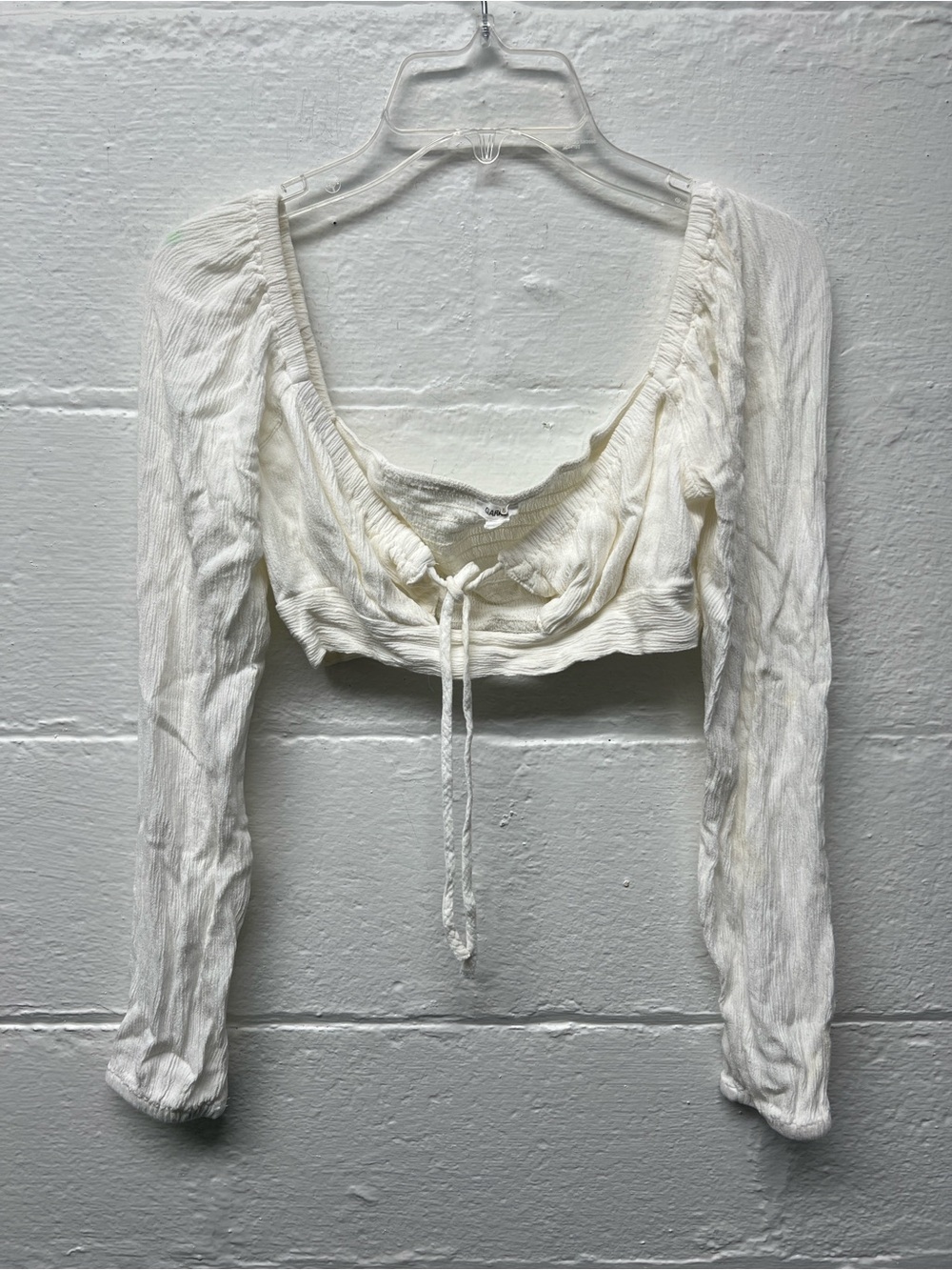 Garage Tie-Front Cropped Long-Sleeve Top
